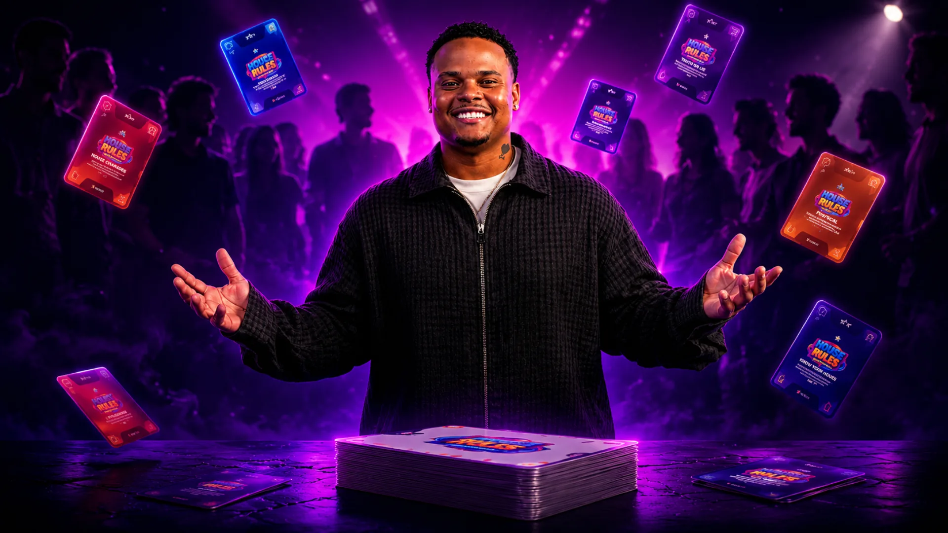 House Rules - hosted by Laro Benz with floating deck cards